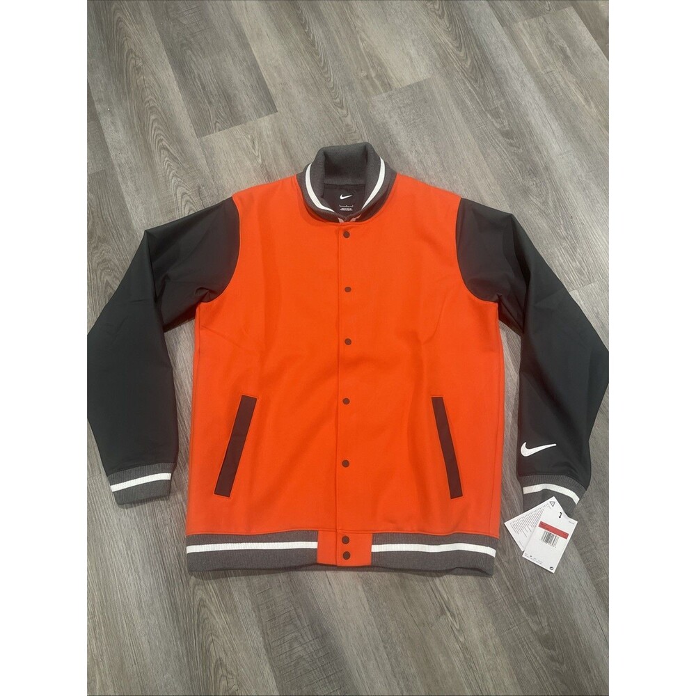 Nike Team Varsity Football Letterman’s Bomber Jacket Orange DJ5971-820 Mens L